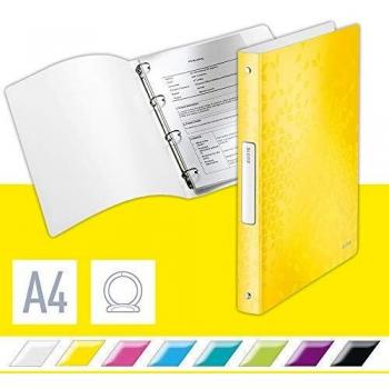 Carpeta de anillas LEITZ WOW A4, 4 anillas, 25mm, plástico, color amarillo