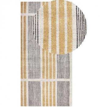 Alfombra de algodón amarillo negro beige 80 x 150 cm tejido plano a rayas Katra