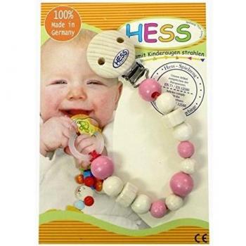 Hess Juguetes de Madera 13709 Schnullerkette de Madera, de Color Rosa, Longitud de Unos 21 cm
