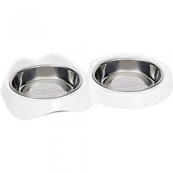 Comedero Doble para Gatos Catit Pixi, Blanco con Diseño Felino