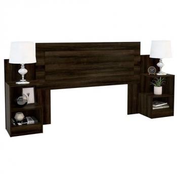 Cabecero de Cama Laredo con 2 Mesitas y Estante Color Roble Oscuro - 240 cm