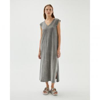 Vestido Midi Efecto Lavado con Escote Pico - Modelo Ve313_Gris Oscuro