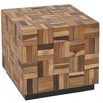 Mesa de Centro Cubo de Madera de Teca Clara Estilo Rústico Gameti
