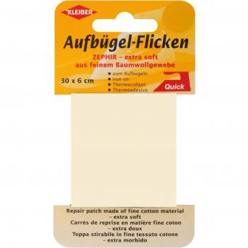 Kleiber - Cinta de reparación de algodón Fino, Extra Suave, termoadhesiva, 30 x 6 cm, Color Crema