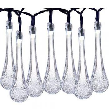 Solar guirnalda de luces, 8 m, 8 Modos ,gotas de agua solar luces de Navidad guirnalda de luces LED resistente al agua con energía solar luces de hadas para jardín