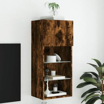 Mueble para TV con luces LED 40,5x30x90 cm, Mueble de salón en roble ahumado, color marrón