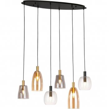 Lámpara colgante Divine de Searchlight, 6 luces, diseño en forma de gota, color negro con vidrio coloreado