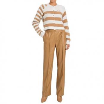 Twinset Beige Striped Wool Alpaca Cardigan with Logo Buttons for Women, Size L