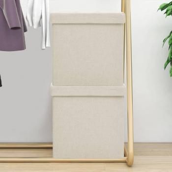 Puf plegable de almacenamiento en lino sintético crema - 2 unidades