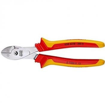Alicate de corte diagonal GEDORE VDE 8316-200 H - Alicate VDE con aislamiento, longitud de 200 mm, fabricado en acero al carbono, mango ergonómico y acabado en cromado