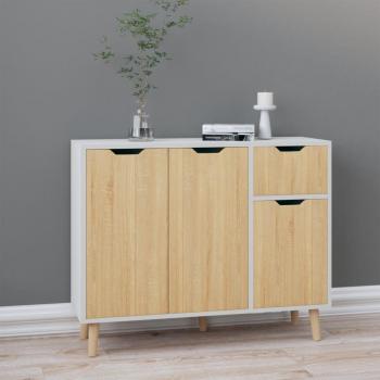 Aparador de aglomerado color blanco y roble Sonoma 90x30x72 cm Madera Multicapa
