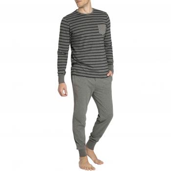 Pijama de Algodón Rayas Náuticas Color Gris Melange Talla S para Hombre