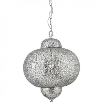 Lámpara colgante calado Niquel Brillo 1 bombilla 88cm, tipo de producto: lámpara colgante, características: acabado en níquel brillante, diseño calado, longitud de 88 cm, utiliza