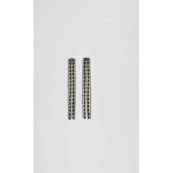 Grey Contrast Rhinestone Dangle Earrings