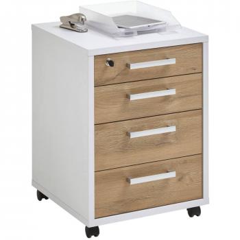 Cajonera con ruedas blanco y roble 48x49,5x65,5 cm FMD