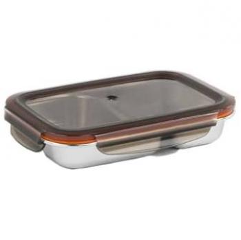 Caja de conservación rectangular compartimentada de acero inoxidable 700 ml compatible con microondas