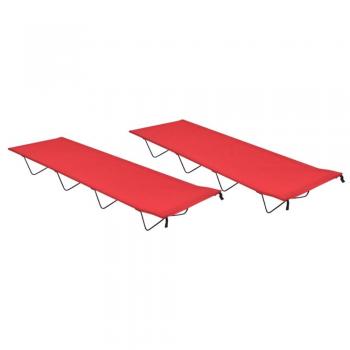 Camas de camping 2 piezas 180x60x19cm tela Oxford de acero rojo