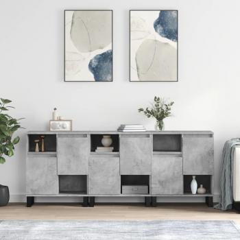 Aparador de 3 piezas en madera contrachapada con acabado gris hormigón, mueble de almacenaje para salón, buffet y armario auxiliar