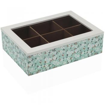 Caja para Infusiones Versa Flores Madera 17 x 7 x 24 cm