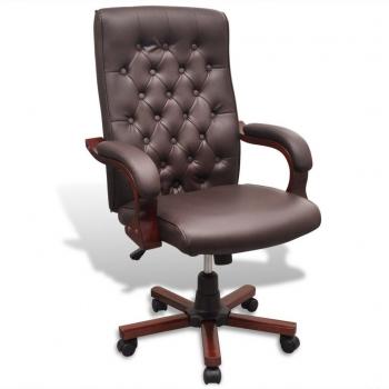 vidaXL Chesterfield Silla para oficina de cuero artificial marrón