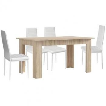 Pack Mesa de Comedor o Cocina Cambria + 4 Sillas en Polipiel/Metal Blanco