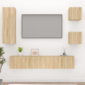 vidaXL Set de muebles para TV 5 piezas madera contrachapada roble Sonoma 80 x 30 x 30 cm, Mueble de Salón, Mueble TV, Mesa de TV, Mueble Televisor