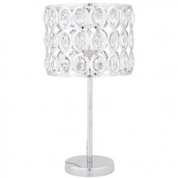 Lámpara de mesa moderna de metal plateado 53 cm con pantalla de tambor en cristal y detalles en strass estilo glam Tenna