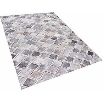Alfombra de Piel de Vaca Gris 160 x 230 cm Patchwork Geométrico Rectangular Moderna