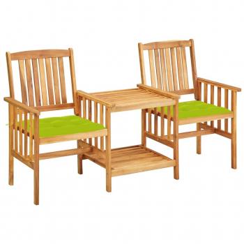 Acacia Wood Garden Chairs with Cushions and Tea Table