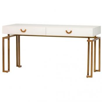 Escritorio Mad-metal Blanco-dorado 150x60x77,3cm - Mueble Decorativo con Almacenamiento Adicional