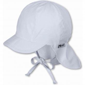 Gorra con protección para el cuello y orejeras desmontables - Unisex, bebé y niño, protección UV 50+, verano, popelina orgánica - blanca, tamaño 43