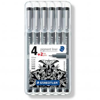 Staedtler 308 SB6P - Pack de 6 rotuladores de punta fina, tinta negro