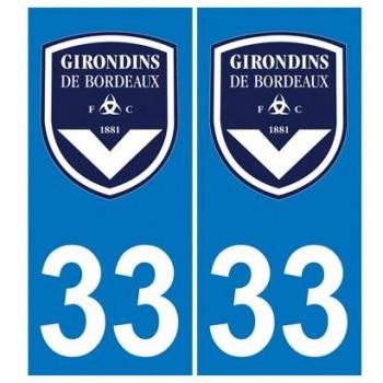 2 Pegatinas matrícula Auto departamento 33 escudo FC Girondins de burdeos fútbol