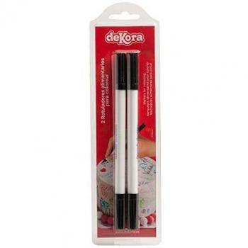 Dekora - Rotuladores Doble Punta con Tinta Comestible para Decorar Cupcakes, Fondant o Papel Comestible - Color Negro