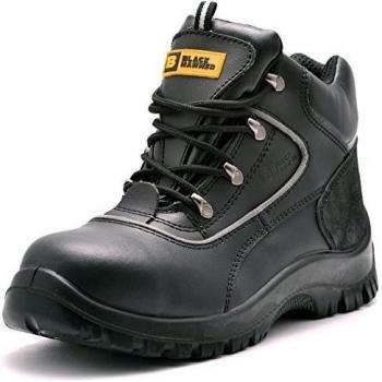 para Hombre de Piel de Botas de Seguridad para Hombre Puntera de Acero de Seguridad Botas de Seguridad S3 SRC Calzado de Trabajo Tobillo Piel 7752 Black Hammer
