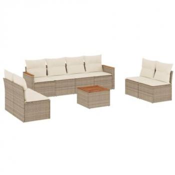 Set de sofás de jardín 9 pzas con cojines ratán sintético beige