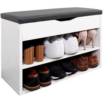 RICOO Banco Zapatero con Asiento 60 x 42 x 30 cm Mueble recibidor Blanco Mate – Organizador Zapatos WM032-WM-A