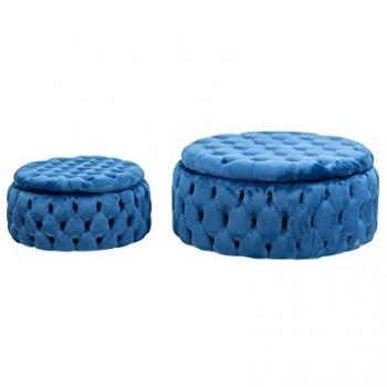 Set de 2 Mesas Auxiliares Stanley Adda Home - Terciopelo Azul, Modernas y Funcionales (100x100x45 / 75x75x30 cm)