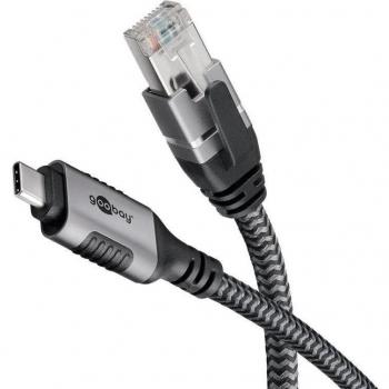 Cable Ethernet USB-C 3.1 a RJ45 Cat6, 2 m, Gigabit, Negro y Plata