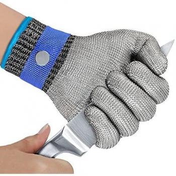 OKAWADACH Guantes Anticortes de Nivel 5 Guantes Trabajo Malla Acero Guante Protección de Seguridad Guante de Metal Guante de Acero Inoxidable Guantes Anti-corte Guante Carnicero