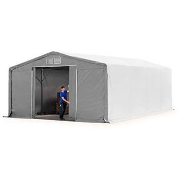 Carpa Industrial 8x8 m con Altura Lateral de 3 m, Puerta Corrediza, Lona Ignífuga y 100% Impermeable, PRIMEtex PVC 2300 N, Color Gris