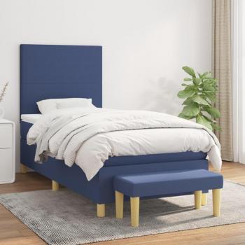Cama box spring con colchón azul 100x200 cm en tela