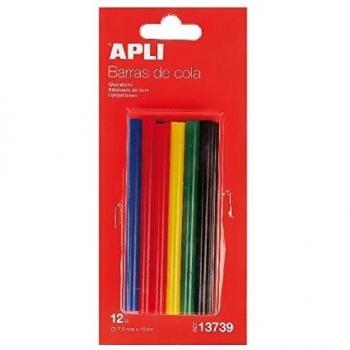 APLI 13739- Recambio barras de cola termofusible color surtido Ø 7,5 mm x 10 cm 12 barras