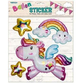 Ballon-Sticker Einhorn Dekoration Kinderzimmer: Wandsticker, Wandbild, 3D-Effekt, metallic glänzend