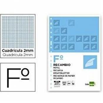 RECAMBIO LIDERPAPEL FOLIO 100 HOJAS 60G/M2 MILIMETRADO SIN MARGEN 16 TALADROS