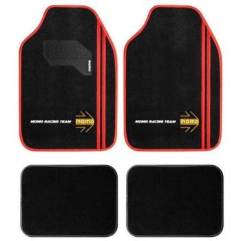 SET COMPLETO 4 PIEZAS ALFOMBRAS MOMO RACING UNIVERSALES NEGRO/ROJO