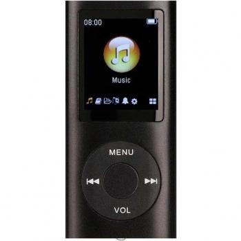 Reproductor MP4 OcioDual Negro Metálico con Pantalla Iluminada de 1.8 Pulgadas, Radio FM, Visor de Fotos, Grabadora de Voz, Alarma y Bluetooth, Incluye Ran