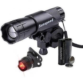 Sunspeed impermeable recargable LED bicicleta Linterna Luz Set - linterna Prontal LED brillante y cola de seguridad ligero, fácil montaje, sin herramientas necesarias, 18650 baterías incluidas, 100% garantía de reemplazo sin complicaciones