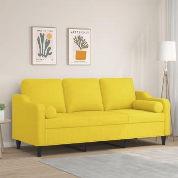 Sofá de 3 plazas con cojines de tela amarillo claro de 180 cm Vidaxl