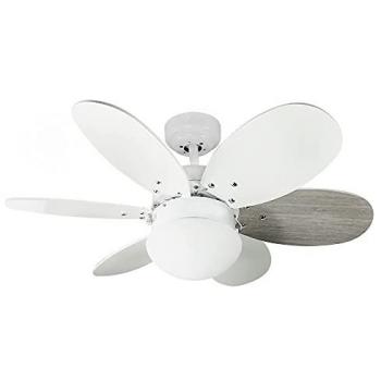 Ventilador de techo con luz Wonderlamp Tauro, palas reversibles, 1xE27, máx. 60W, 3 velocidades, modo verano/invierno, color blanco o gris